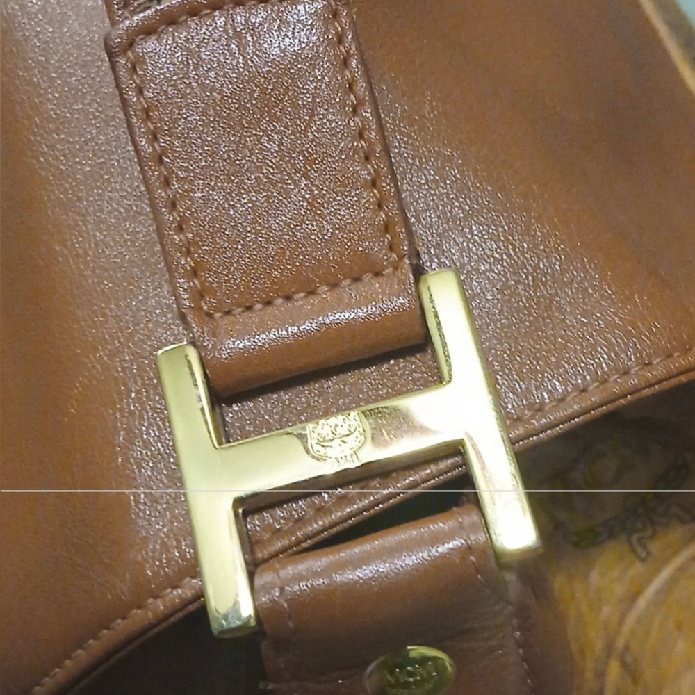 MCM COGNAC VISETOS LEATHER BUCKET BAG - Picture 11 of 12